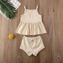 Baby Summer Clothing 2PCS Infant Baby Girl Clothes Solid Sleeveless Tops Dress+Shorts Pants Ribbed Outfits 2024 - buy cheap