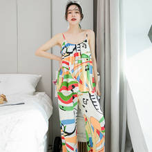 Conjunto de pijama con tirantes finos para mujer, ropa de dormir Sexy, con estampado, mezcla de algodón, talla grande 2024 - compra barato