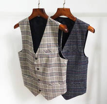 Colete xadrez fino masculino, roupa slim vintage casual de negócios profissional, roupa coreana plus size 2024 - compre barato