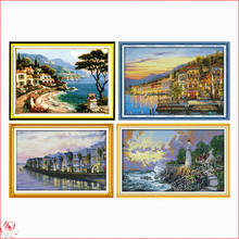 Joy Sunday Warm Harbor Scenery  Pattern Counted Cross Stitch Kit 14CT 11CT Chinese Embroidery Kit Needlework Set Home decoration 2024 - buy cheap