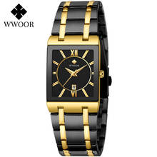 Relógio feminino de luxo wwoor, relógio com pulseira bracelete de marca famosa fashion quadrado para mulheres dourado e preto, relógio de pulso de quartzo 2024 - compre barato