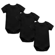 Macacão infantil de algodão para bebês, 3 pacotes, meninos e meninas, manga curta, preto, recém-nascido, roupa corporal 2024 - compre barato