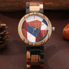 Relógio masculino de madeira mistura completa, padrão irregular, mostrador redondo, quartzo, pulseira de madeira, relógio de pulso dobrável 2024 - compre barato