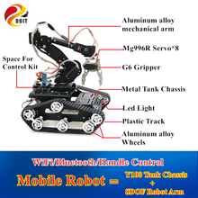 Braço robótico wi-fi/bluetooth/controle de alça, 8dof, braço robótico com pinça g6 e chassi de tanque de metal y100, kit diy rc para robô 2024 - compre barato