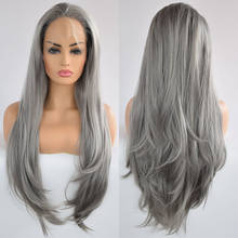 Bombshell Grey Natural Straight Synthetic Hair Lace Front Wigs Glueless Heat Resistant Fiber Hair Natural Hairline Free Parting 2024 - buy cheap