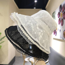 Moda coreana laço pérola aba larga chapéu pescador chapéu para as mulheres do sexo feminino verão praia sol chapéu protetor solar branco preto chapéu balde 2024 - compre barato