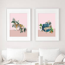 Casa decoração da lona impressão pintura selva tigre chita parede arte rosa animal leopardo imagem modular nórdico cartaz para sala de estar 2024 - compre barato