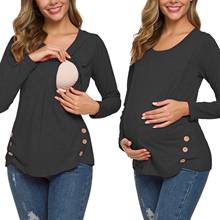 Fashion Women's Maternity Solid Color Long Sleeve Side Button Tunic Nursing Tops For Breastfeeding Pregnant T-Shirt Plus Size#g4 2024 - buy cheap