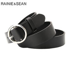 RAINIE-Cinturón de cuero negro para mujer, hebilla redonda, círculo, sólido, informal, de alta calidad, 105cm 2024 - compra barato