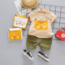 Летние модные детские комплекты одежды для маленьких мальчиков и девочек; хлопковая Футболка с большим карманом для малышей; шорты; одежда для малышей; детские спортивные костюмы 2024 - купить недорого