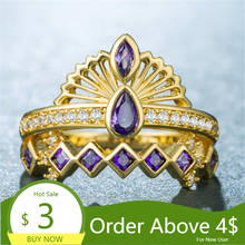 Visisap Charms Purple Zircon Ring Creative Hollow Crown Yellow Gold Color Accessories for Lady Party Gifts Rings Factory B1514 2024 - buy cheap