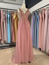 2022 new different color Pink  long v-neck Beading  luckgirls Ruched Customizable fashion prom dress 2024 - buy cheap
