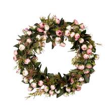 Рождественский венок с цветами, розовая гирлянда с элегантным лучшим украшением для дома, стены, двери и окна, свадебное украшение 2024 - купить недорого