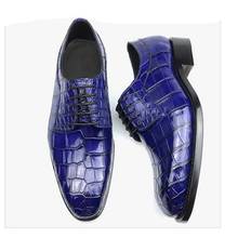 Chue sapatos masculinos de couro de crocodilo de alta qualidade, sapatos de costura manual com escova de ponta 2024 - compre barato