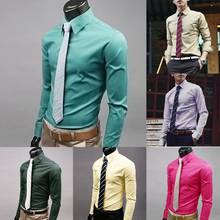 Рубашка мужская деловая однотонная на пуговицах, модная сорочка с длинным рукавом, приталенный силуэт, деловой Топ, маленький размер 2024 - купить недорого