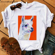 Art Oil Painting Llama t shirt femme women T-Shirts Llama funny print tshirt women white Tops short sleeve Lady clothes 2019 2024 - buy cheap