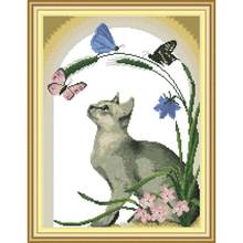 Joy Sunday Cat and Butterfly Cross Stitch Kit 14ct11ct Count Print Canvas Needle Embroidery Set DIY Manual Needlework Sewing Kit 2024 - buy cheap