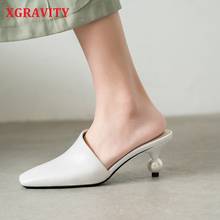 XGRAVITY 2021 New Sexy Chic Mules Square Toe Dress Slippers Fashion Pearl Strange Heel Ball Heel Women Sandals Lady Shoes B124 2024 - buy cheap