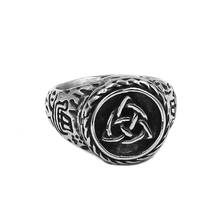 Tribal Norse Viking Rune Ring Stainless Steel Jewelry Celtic Knot Ring Odin's Symbol Rune Signet Biker Men Ring SWR0988 2024 - buy cheap