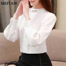 2020 Work Wear Women Chiffon Blouses Long Sleeve Solid Beading Shirts Casual Stand Loose Korean Lady Office Tops 2024 - buy cheap