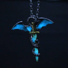 Fashion Luminous Vintage Dragon Sword Pendant Necklace Titanium Steel Pendant Necklace Jewelry Glow in The Dark Link Chain Alloy 2024 - buy cheap