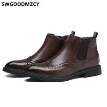 Botas de couro genuíno homens coiffeur designer sapatos homens vestido botas de marca italiana brogue sapatos homens botas de tornozelo chaussure homme 2024 - compre barato