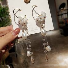 Pendientes colgantes de gota de agua para mujer, aretes con flecos y flores de perlas, Estilo Vintage, bohemio, 1 par 2024 - compra barato