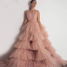 Vestido longo de baile, rosa, blush, formatura, decote em v, tule longo, festa para casamentos, 2020, vestidos elegantes personalizados 2024 - compre barato