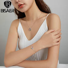 Bisaer 925 prata esterlina cz chapeado platinumjewelry conjunto coração forma braclet & necklce feminino meninas moda jóias presente wes230 2024 - compre barato
