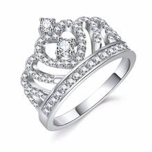 FDLK   Fashion Silver Color Rings Crystal Heart Rings Women's Crown Zircon Ring Jewelry Women's Engagement Party Wholesale 2024 - buy cheap