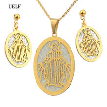 UELF-Conjunto de joyería católica, pendientes y colgante de encaje hueco de acero inoxidable con grabado de la Virgen María de Guadalupe 2024 - compra barato