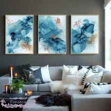 Современная синяя Акварельная краска, холст, живопись, абстрактный плакат, Минималистичная печать, декоративная картина на стену, искусство, украшение для дома 2024 - купить недорого
