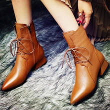 Black brown Zapatos Mujer Fashion Women Boots Casual Leather Low High Heels Spring Shoes Woman Pointed Toe Rubber Ankle Boots 2024 - buy cheap