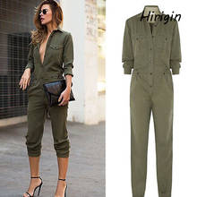 cool girl's long safari jumpsuits Long Sleeve Army Green Solid Casual Bodysuit Ladies Vintage Romper fashion mujer Long Jumpsuit 2024 - buy cheap