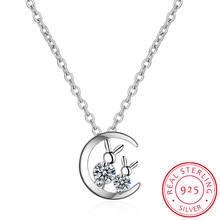Romantic 925 Sterling Silver Long Moon Cat Zirconia Necklace Pendant for Women Fashion Necklaces Accessories Collares Collar 2024 - buy cheap