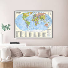 59*42cm mapa político mundial com índice do país e localização cartaz de parede pintura em tela decoração de casa material escolar 2024 - compre barato