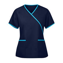 Striped Patchwork Nurse Uniform Women's Solid Color V-neck Nurse Uniform Short-sleeved Top For Nurses Uniformes Clinicos Mujer 2024 - buy cheap