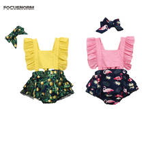 FOCUSNORM 0-24M Newborn Baby Girls Boys Rompers Headband Ruffles Short Sleeve Print Jumpsuits Outfits 2024 - buy cheap
