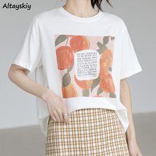 Camisetas femininas ulzzang ins fruta-impresso doce solto confortável casual senhoras topos diário verão streetwear simples all-match 2024 - compre barato