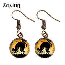 Zdying-pendientes colgantes de gato negro para mujer y niña, aretes de cabujón de cristal Vintage para Halloween, joyería para fiesta, HN015 2024 - compra barato