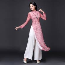 2020 aodai Вьетнам Чонсам qi pao китайское платье для женщин традиционное хлопковое льняное цветочное элегантное платье аозай восточное платье Ципао 2024 - купить недорого