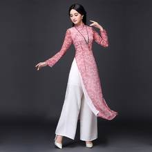 2020 aodai vietnam cheongsam qi pao chinese dress for women traditional cotton linen floral elegant ao dai dress oriental qipao 2024 - buy cheap