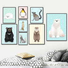 Pintura en lienzo de mapache, pingüino, oso de sello, Meerkat, lobo, León marino, carteles nórdicos e impresiones, imágenes de pared, decoración para habitación de niños 2024 - compra barato