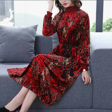 Женское винтажное бархатное платье миди, повседневное длинное платье в Корейском стиле, элегантное облегающее вечервечерние платье красного цвета, 3XL, размера плюс, Осень-зима 2021 2024 - купить недорого