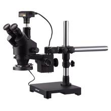 AmScope 7X-45X Black Trinocular Stereo Zoom Microscope on Single Arm Boom Stand + Fluorescent Ring Light + 5MP USB2.0 Camera 2024 - buy cheap