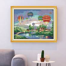 HUACAN Cross Stitch Colorful Balloons Kits 14ct 11ct White Canvas Cross Stitch City Set DIY Embroidery Needlework Gift 2024 - buy cheap