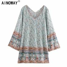 Vintage Chic Women Lantern Sleeve Pink Floral Print Beach Bohemian Mini Dresses Ladies Tassel Summer Boho Dress Vestidos 2024 - buy cheap