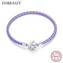 New Lucky Clover 100% 925 Sterling Silver Bracelet Purple Two color Real Leather Bracelet DIY Exquisite Fashion Woman Jewelry 2024 - buy cheap