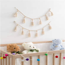 Banderines bohemios de macramé para colgar en la pared, colgantes artísticos, cuentas, guirnalda con borlas, decoración elegante para dormitorio de niños 2024 - compra barato