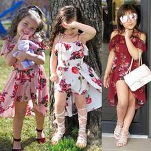 Vestido infantil assimétrico de verão, vestido de algodão sem mangas floral com alça, roupas de verão para meninas de 0-5 anos 2024 - compre barato